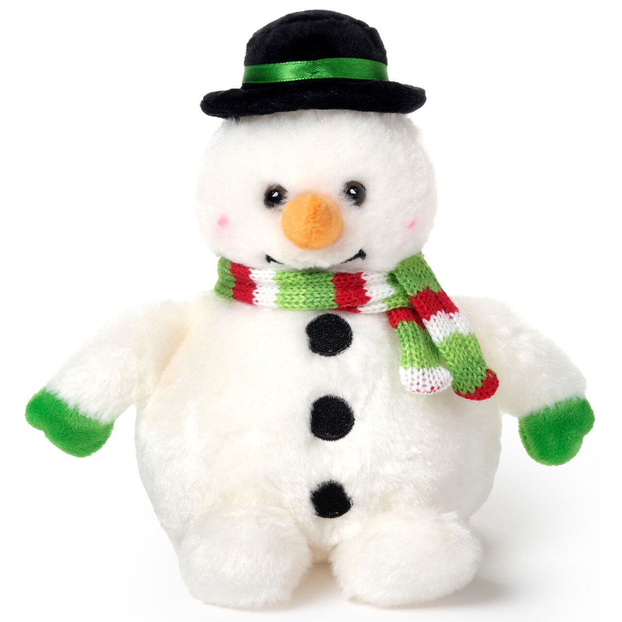 Bearington Snowball The Snowman Christmas Stuffed Animal - 7" Stuffed Snowman Plushie with Soft White Fur, Weighted Body, Festive Scarf and Classic Bowler Hat - Adorable Plush Christmas Toy for Kids